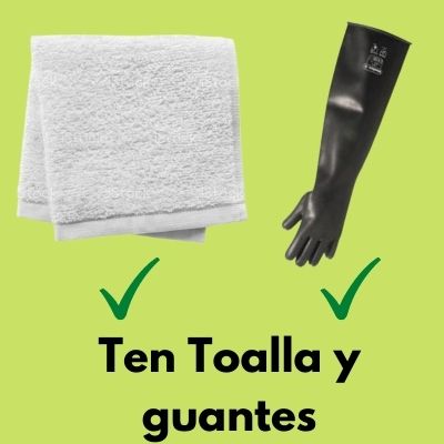 toalla blanca y guantes de latex largos